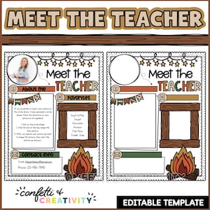 Camping Themed Meet the Teacher Template | Open House Forms, Nature Classroom Welcome, Rustic Teacher Introduction