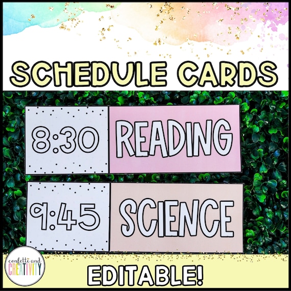 Pastel Classroom Schedule Cards: Editable, Colorful Decor (Digital Download)
