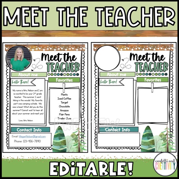Editable Meet the Teacher Template Nature Classroom Decor - Etsy