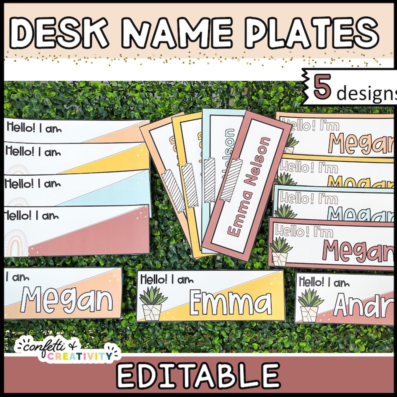 Neutral Classroom Desk Name Plates: Editable Elementary Student Name ...
