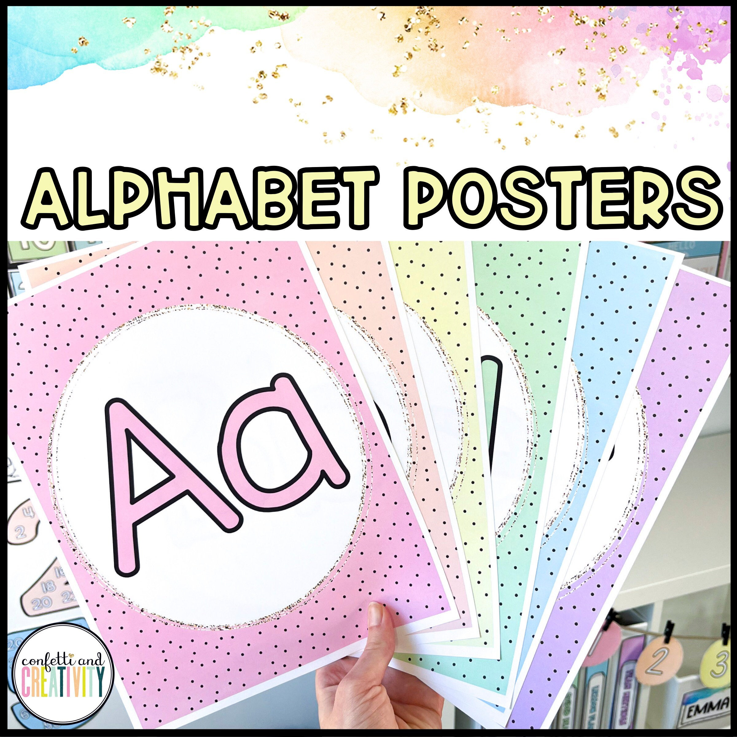 Watercolor Alphabet Poster Letters and Banner by Cute in Second