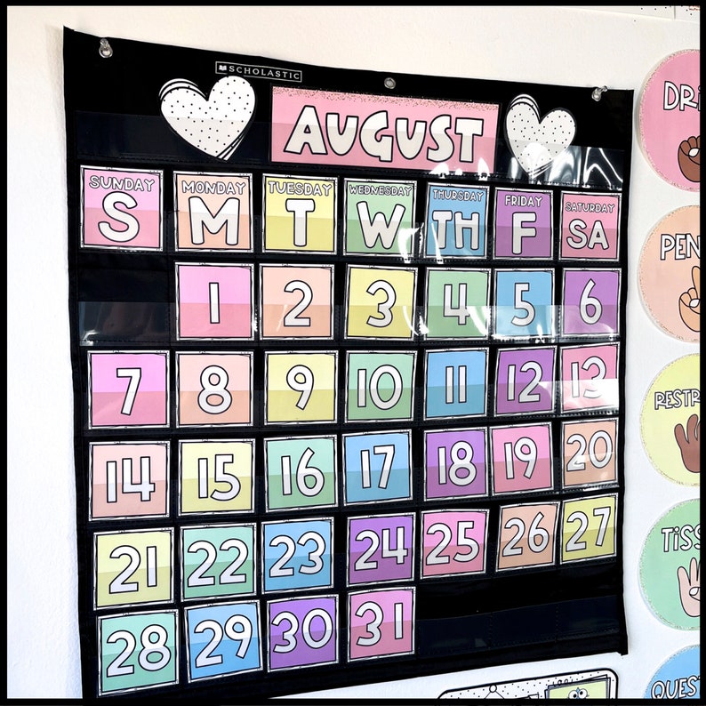 Pastel Classroom Calendar Pack Pocket Chart Calendar Cards Etsy
