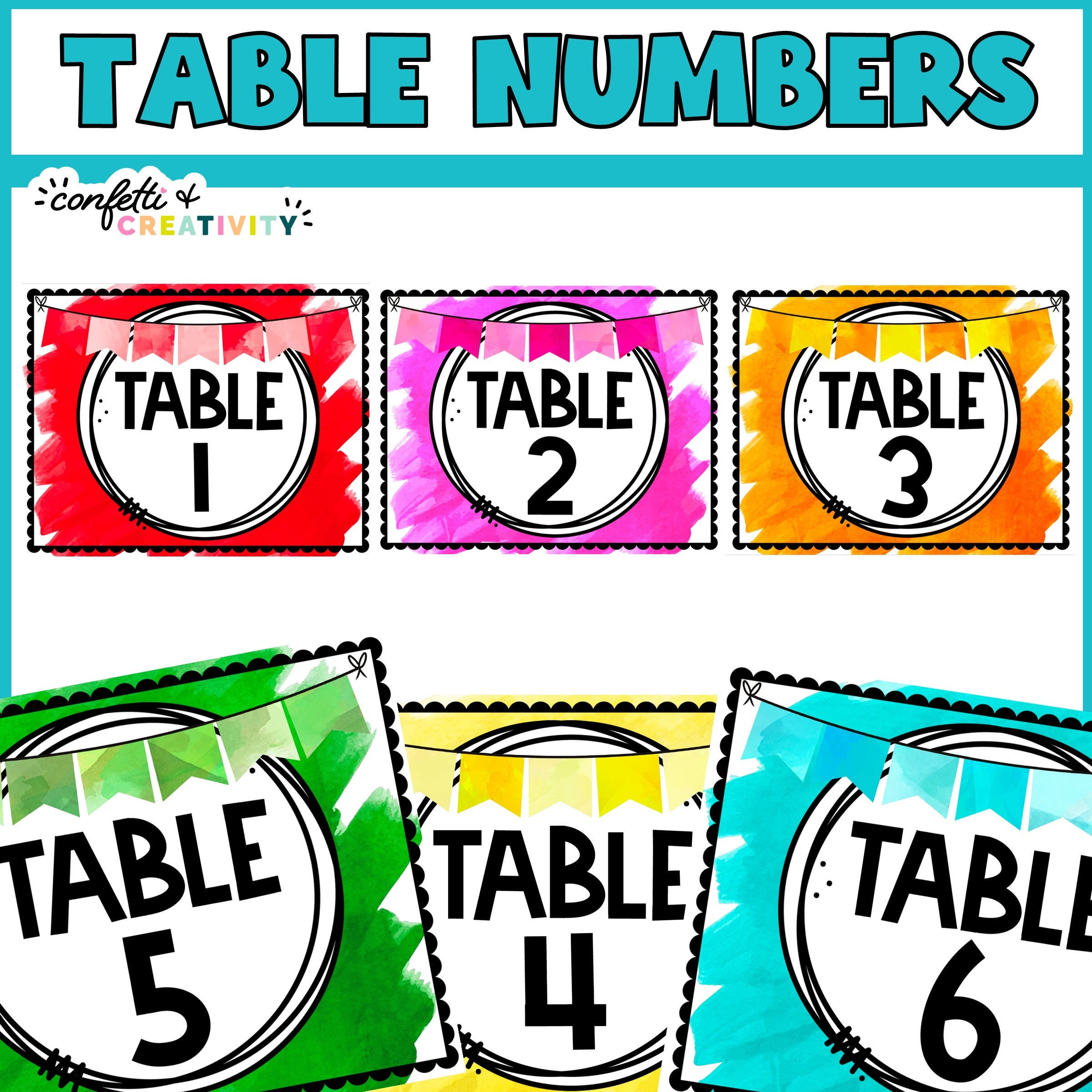 Watercolor Table Numbers 1-10: Elementary Classroom Decor (digital ...
