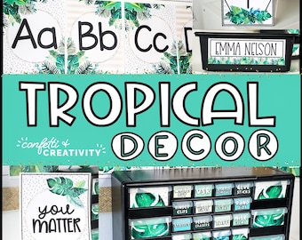 Boho Tropical Classroom Decor Bundle (Digital Download)