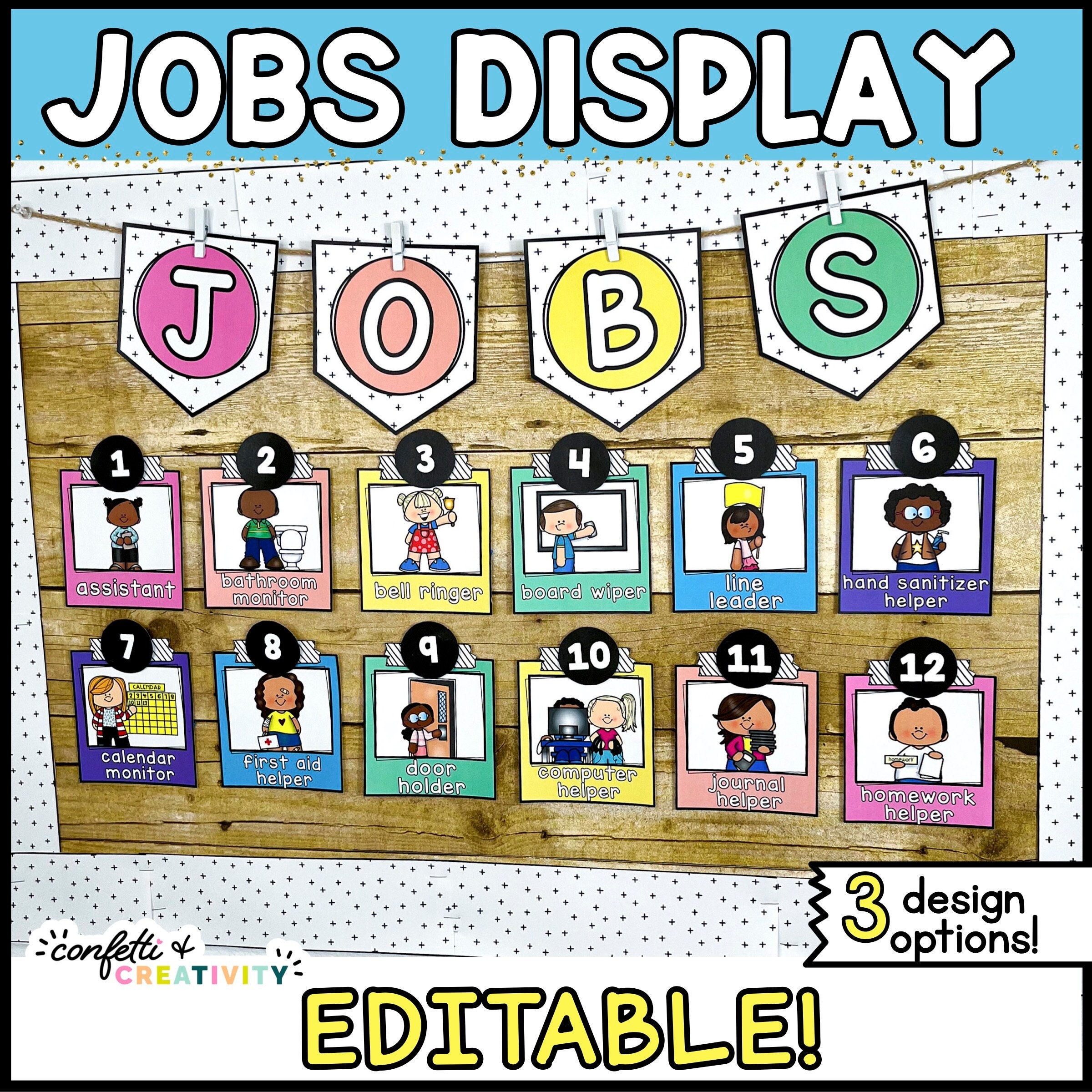 Bright Classroom Jobs Display | Editable Classroom Jobs | Classroom Job Chart | Bright Classroom Decor | Classroom Organization