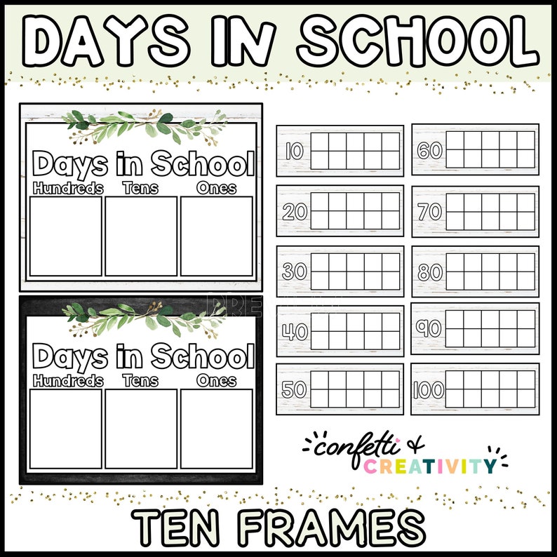 Farmhouse Classroom Decor: Days in School Tally, Ten Frames Chart ...