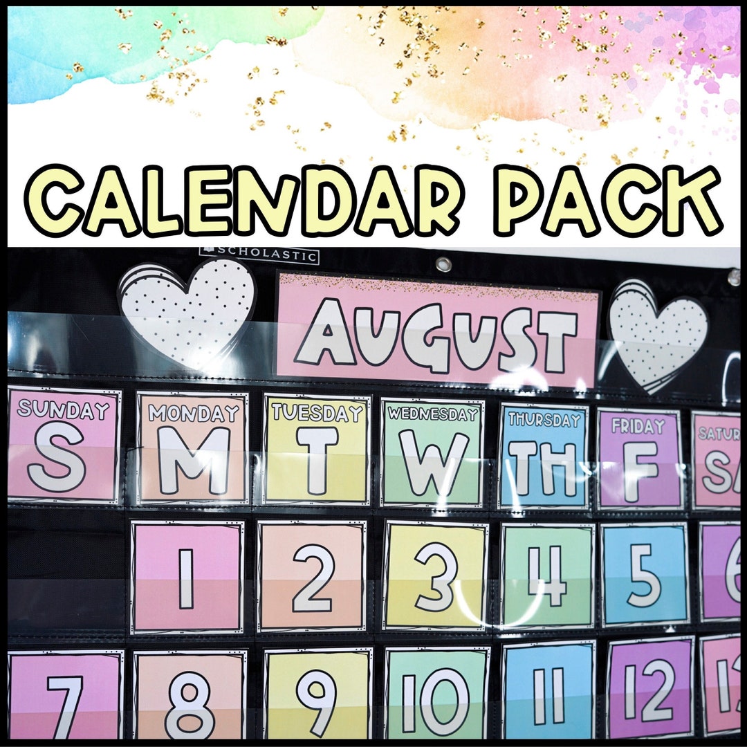Pastel Classroom Calendar Pack Pocket Chart Calendar Cards Flip