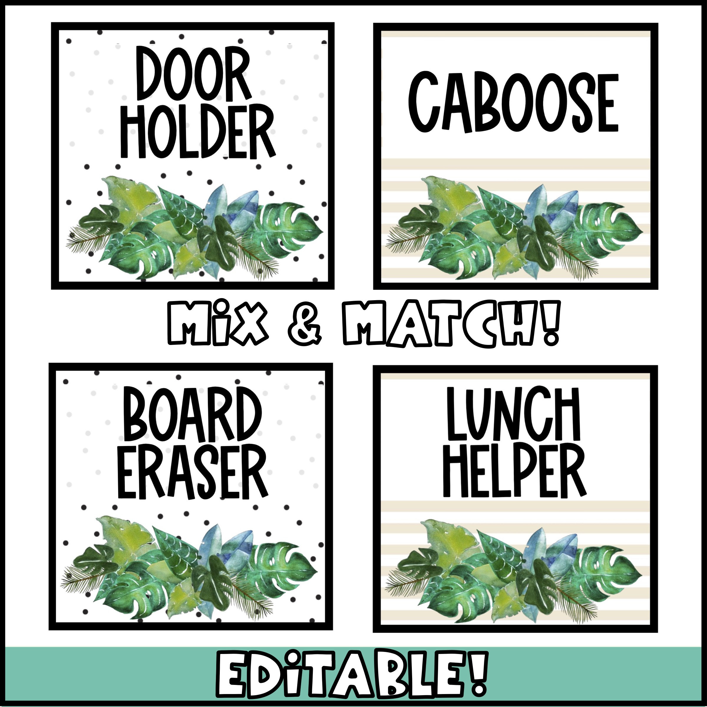 Tropical Classroom Jobs Display: Editable Jobs Chart (digital Download ...