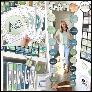 May include: A classroom decor set featuring a mirror and a range of colourful circles with positive affirmations, such as "I am capable", "I am brave", "I am loved", "I am joyful", "I am honest", "I am important", "I am enough", "I am helpful", "I am courageous", "I am a leader", "I am kind", "I am amazing", "I am playful", "I am strong", "I am unique". The set also includes a wooden heart with a wood grain pattern and the text "I AM" in green letters.