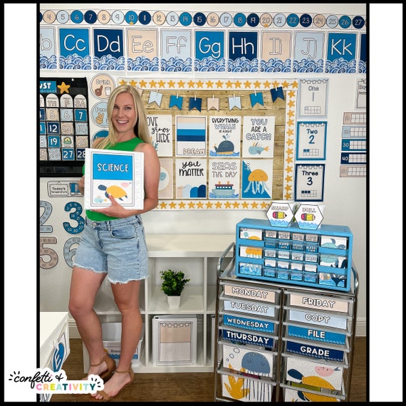 Boho Ocean Classroom Decor, A-Z Bulletin Board Letters, Punctuation, and  Numbers, Easy and Modern Classroom Decorations 