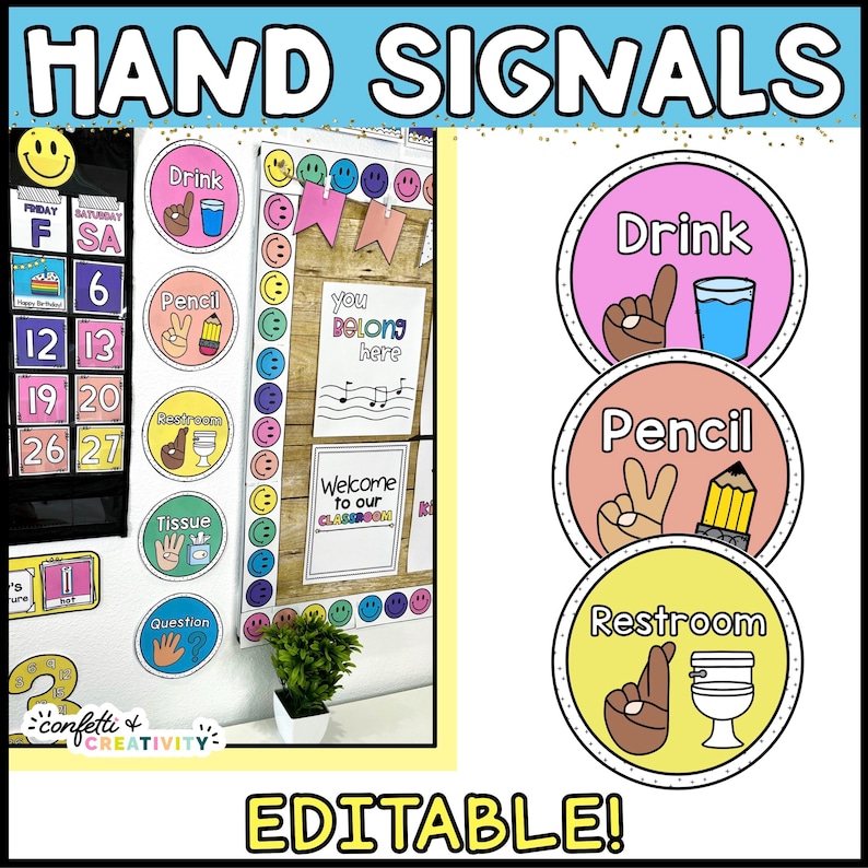 Bright Classroom Hand Signal Posters: Multicultural Decor (digital ...