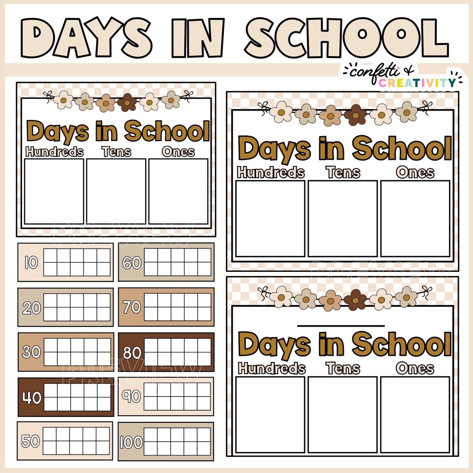 Neutral Classroom Decor: Days in School Ten Frames Tally (digital ...