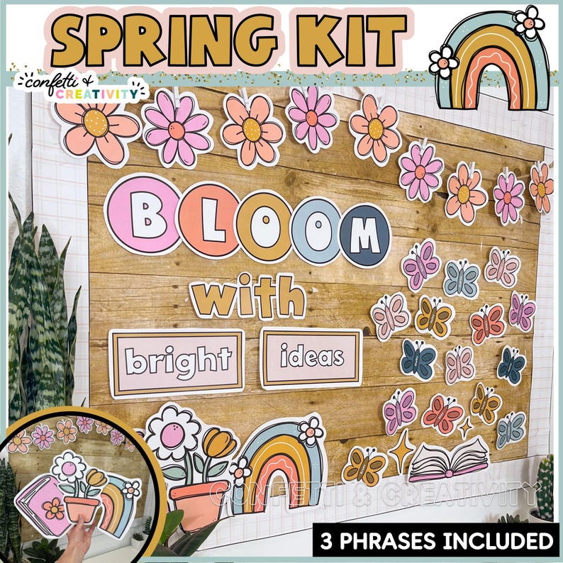 Spring Classroom Bulletin Board Kit: Flowers, Butterflies (digital ...