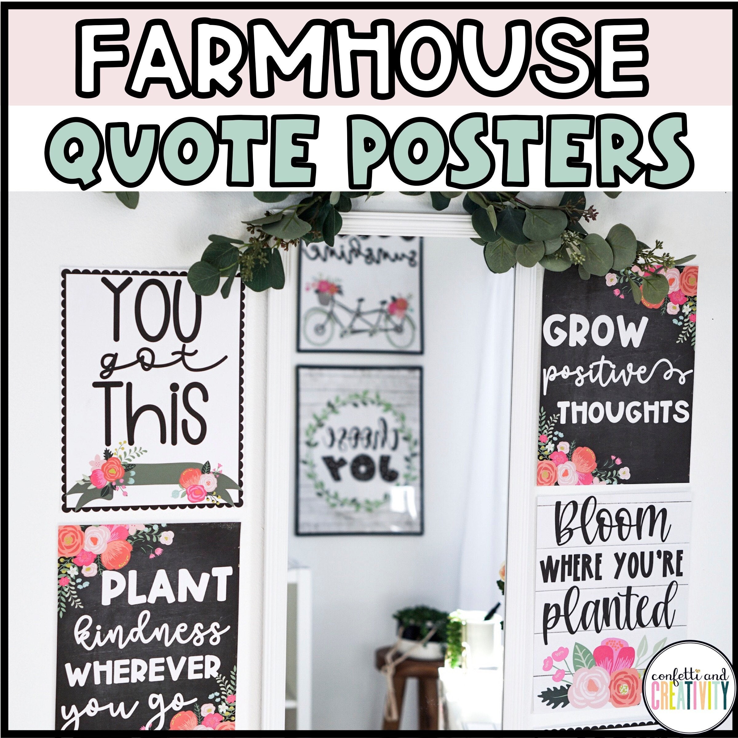 Floral Farmhouse Classroom Quote Posters: Elementary Growth Mindset ...