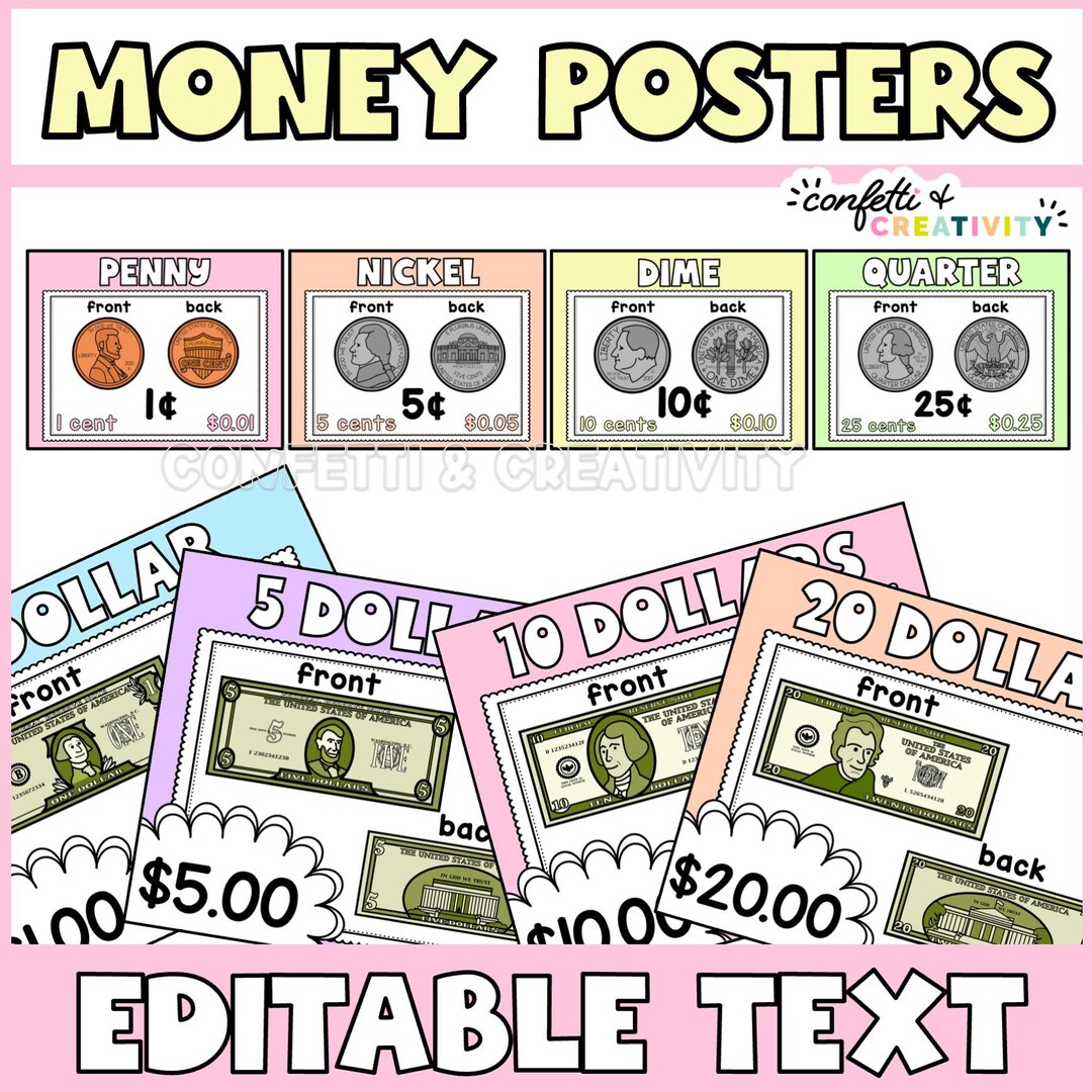 Pastel Classroom Money Posters | U.S. Coins & Bills Classroom Math ...