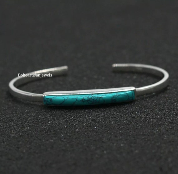 Turquoise Bracelet Cuff Bracelet Dainty Bracelet 925 Silver Etsy
