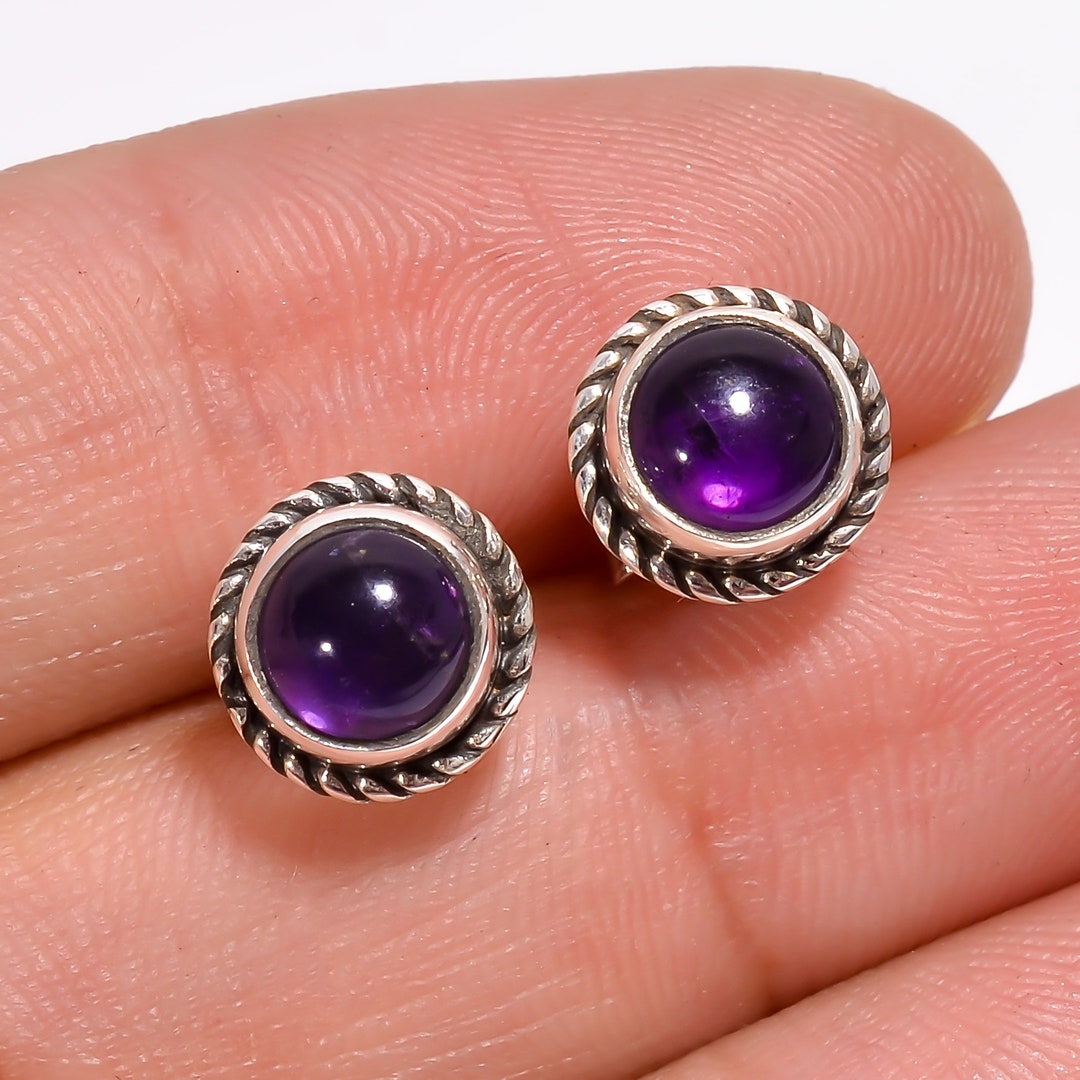 Amethyst Earring 925 Sterling Silver Earring round Amethyst Etsy