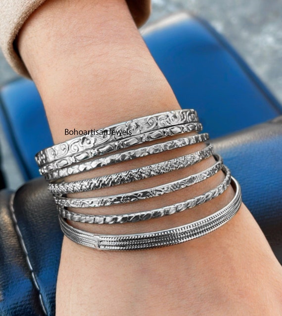 Sterling Silver Bangle Set of 7 Different Bangles