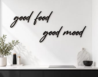 Good Food Good Mood Wooden Wall Decor | Kitchen Decor | Modern 3D Wooden Lettering for Kitchen & Dining Room | Housewarming Gift