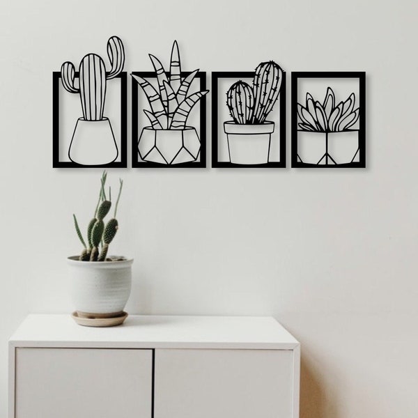 Wall pictures cacti and succulents l wall decoration 3D made of wood l living room decoration | Hallway decoration | Image about bed | Kitchen decor | Mother's Day gift