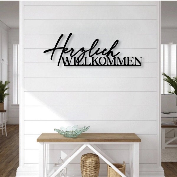 Herzlich Willkommen l 3D Schriftzug Holz | Wanddeko Eingang l Flur Deko | Geschenkidee Einzug Richtfest Hochzeit Muttertag | Wohnzimmer Deko