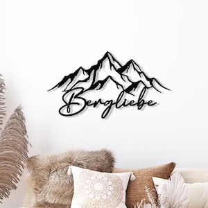 Wanddeko Berge aus Holz | Bergliebe 3D Schriftzug | Wohnzimmer Deko | Bergpanorama | Berghütte | Skihütte | Schlafzimmer | Geschenk Wanderer