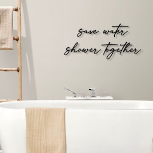 Schriftzug 3D aus Holz save water shower together Wanddeko Badezimmer Baddeko Bild 1