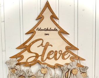 Adventskalender "Tannenbaum" für Kinder mit Namen personalisiert | Adventskalender mit Jutesäckchen zum selbst befüllen | DIY Kalender