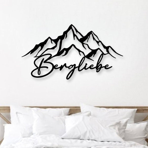 Wanddeko Berge aus Holz | Bergliebe 3D Schriftzug | Wohnzimmer Deko | Bergpanorama | Alpen | Wandbild Berge | Skyline | Schlafzimmer Deko