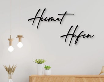 Schriftzug 3D aus Holz | Heimat Hafen | Wanddeko | Wohnzimmer Deko | Schlafzimmer Deko
