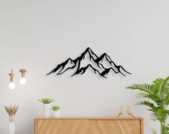 Wandbild Berge Line Art | Bergliebe | Wanddeko Berge aus Holz | Wohnzimmer Deko | Schlafzimmer Deko | Bergpanorama | Alpen | Skyline Berge