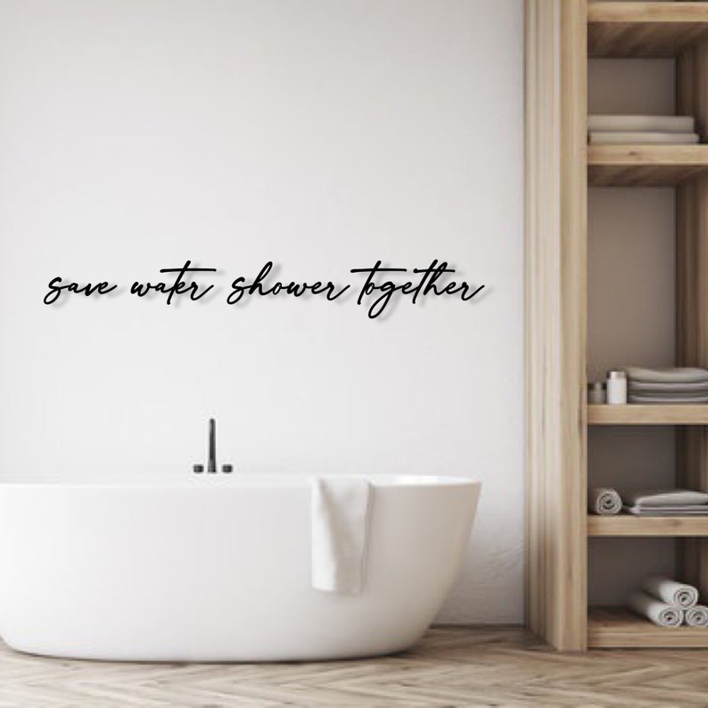 Schriftzug 3D aus Holz save water shower together Wanddeko Badezimmer Baddeko Bild 2