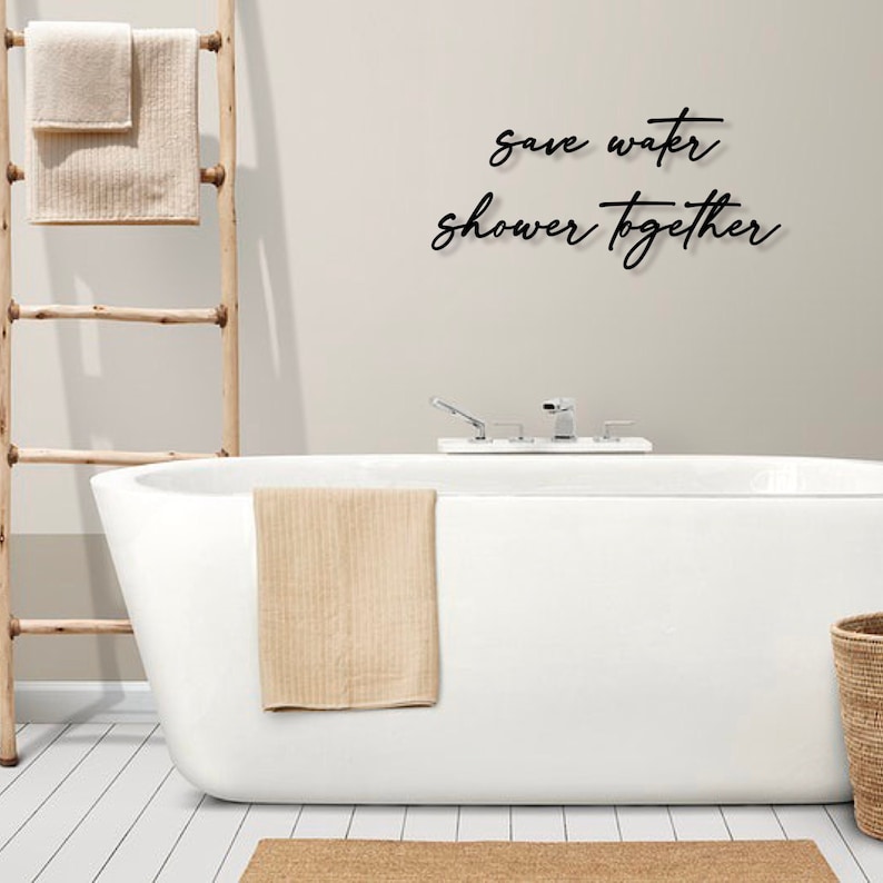 Schriftzug 3D aus Holz save water shower together Wanddeko Badezimmer Baddeko Bild 1