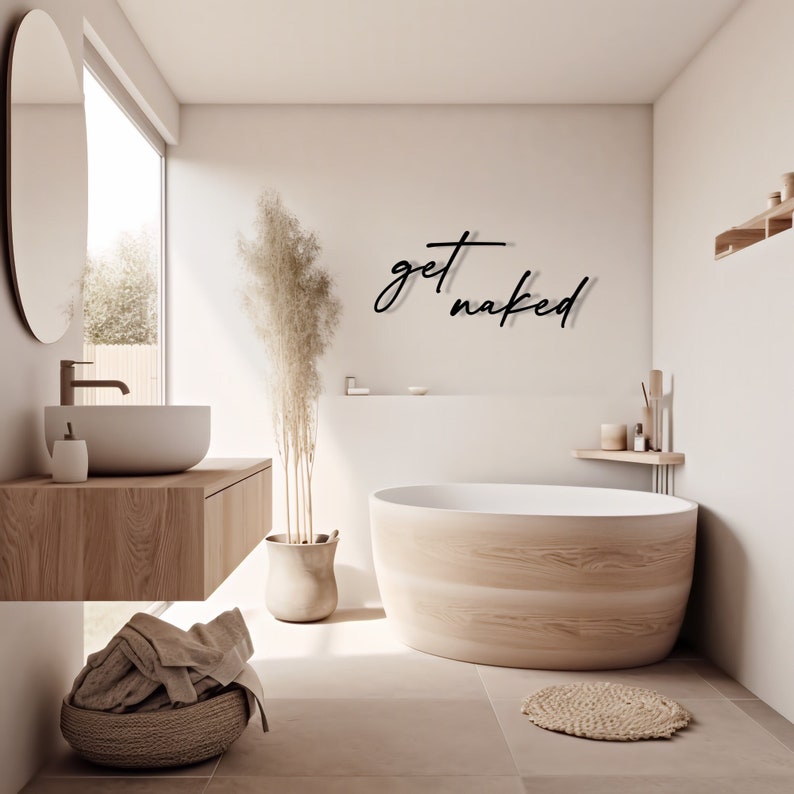 get naked Badezimmer Deko Schriftzug 3D aus Holz Wanddeko Badezimmer Schlafzimmerdeko Türschild Bad Geschenk zum Einzug Bild 1
