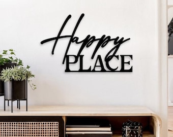 Happy Place | 3D Schriftzug aus Holz | Badezimmer Deko | Wanddeko Wohnzimmer | Gartendeko | Gartenhaus Deko | Wandtattoo | Strandhaus Deko