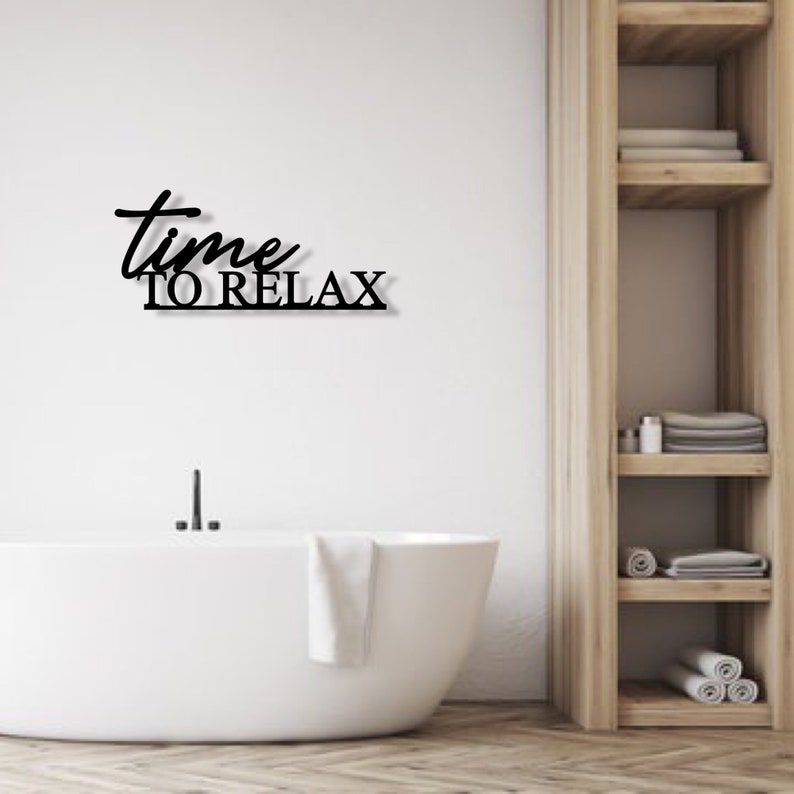 time to relax Schriftzug 3D aus Holz Wanddeko Badezimmer Schlafzimmer Bad Wohnzimmer Balkon Gartenhaus Geschenk Muttertag Bild 4