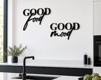 Good Food Good Mood Wooden Wall Decor | Kitchen Decor | Modern 3D Wooden Lettering for Kitchen & Dining Room | Housewarming Gift