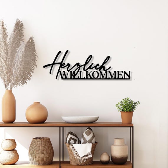 Herzlich Willkommen l 3D Schriftzug Holz | Wanddeko Eingang l Flur Deko | Geschenk zum Einzug Richtfest Hochzeit | Wohnzimmer Deko