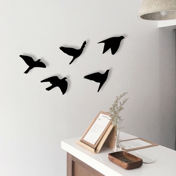 Wanddeko aus Holz „Vögel“ | Wohnzimmerdeko | Vogelsilhouette | Holzdeko Vogel