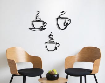 Coffee decoration | Coffee cup line art | Coffee? | Kitchen wall decoration | 3D wall sticker | Coffee bar | Kitchen decoration | Gift for coffee lovers