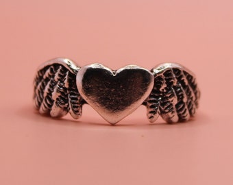 Grunge Ring Size 6 Angel Ring Silver Heart Ring. Y2K Ring