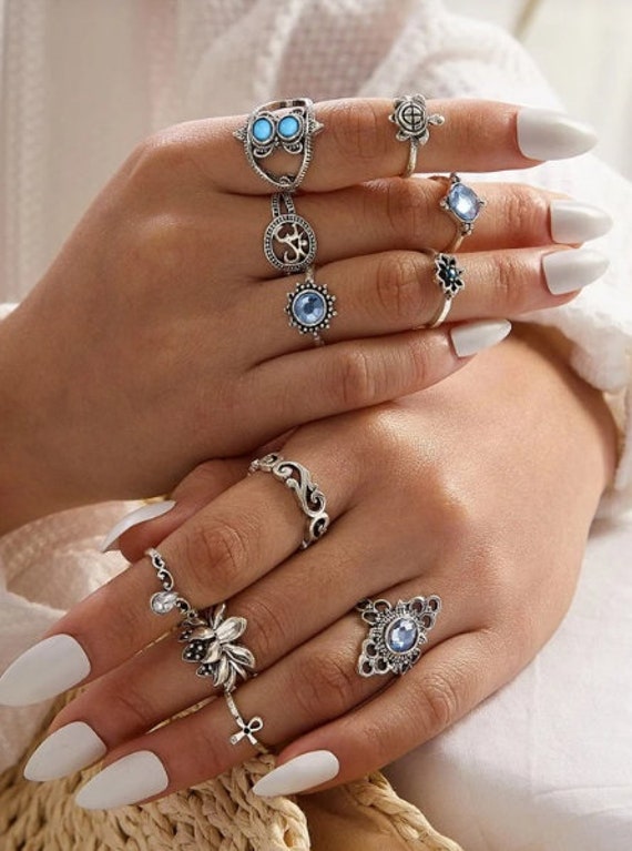Set of 11 Boho Rings. Set of Stackable Rings. 11 PCS Lotus Etsy