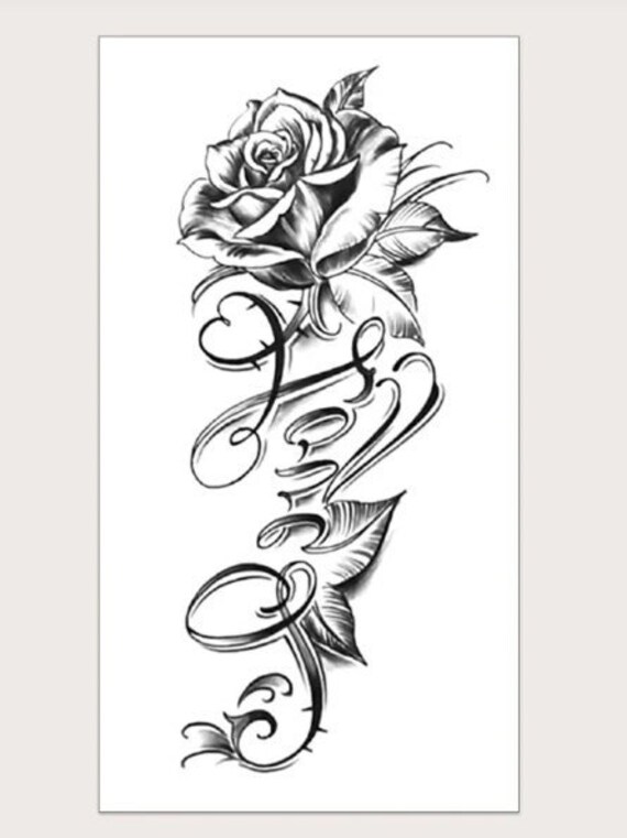 Grunge LOVE Flower Temporary Tattoo. Black and White Tattoo. - Etsy Ireland