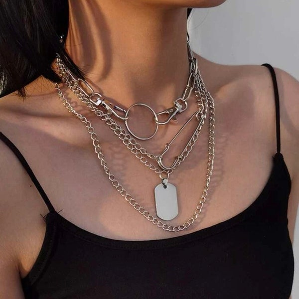 Goth Necklace. Grunge necklace. Punk necklace. Silver necklace set