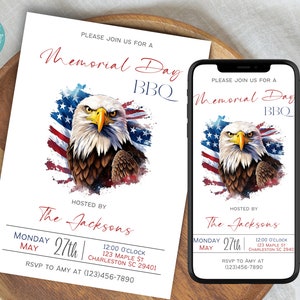 Memorial Day BBQ Invitation Template | Patriotic Memorial Day Cookout Invitation | Memorial Day Celebration Invitation Template