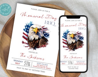 Memorial Day BBQ Invitation Template | Patriotic Memorial Day Cookout Invitation | Memorial Day Celebration Invitation Template