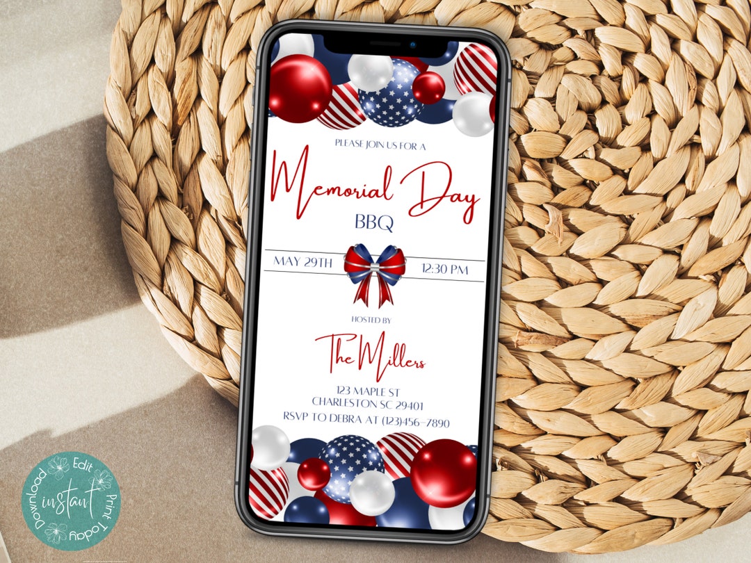 Memorial Day BBQ Phone Invitation Template | Memorial Day Cookout ...