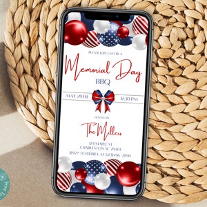 Memorial Day BBQ Phone Invitation Template | Memorial Day Cookout Invitation | Digital Memorial Day Celebration Invitation Template
