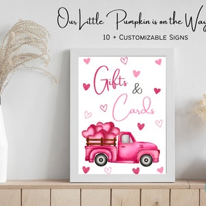 Nuestro pequeño amor está en camino conjunto de letreros de baby shower / letreros de baby shower del día de San Valentín / letreros personalizables de baby shower de febrero