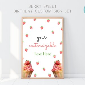 Berry Sweet One Birthday Customizable Signs | Berry First Birthday Customizable Signs | Strawberry Birthday Party Signs | Berry Sweet Party